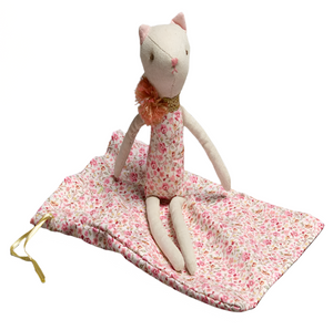 Kitty Cat Shabby Chic Floral Baby Rattle in a Bag
