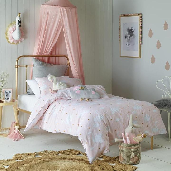 Swan Princess Girls Pink Quilt Cover Set