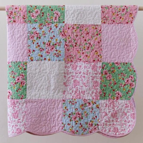 Pink Multi Alice Quilted Patchwork Cotton Throw Rug