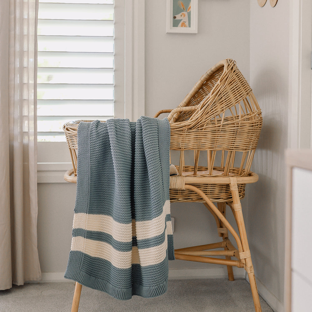 Chunky Knit Charlie Blue Cotton Baby Blanket