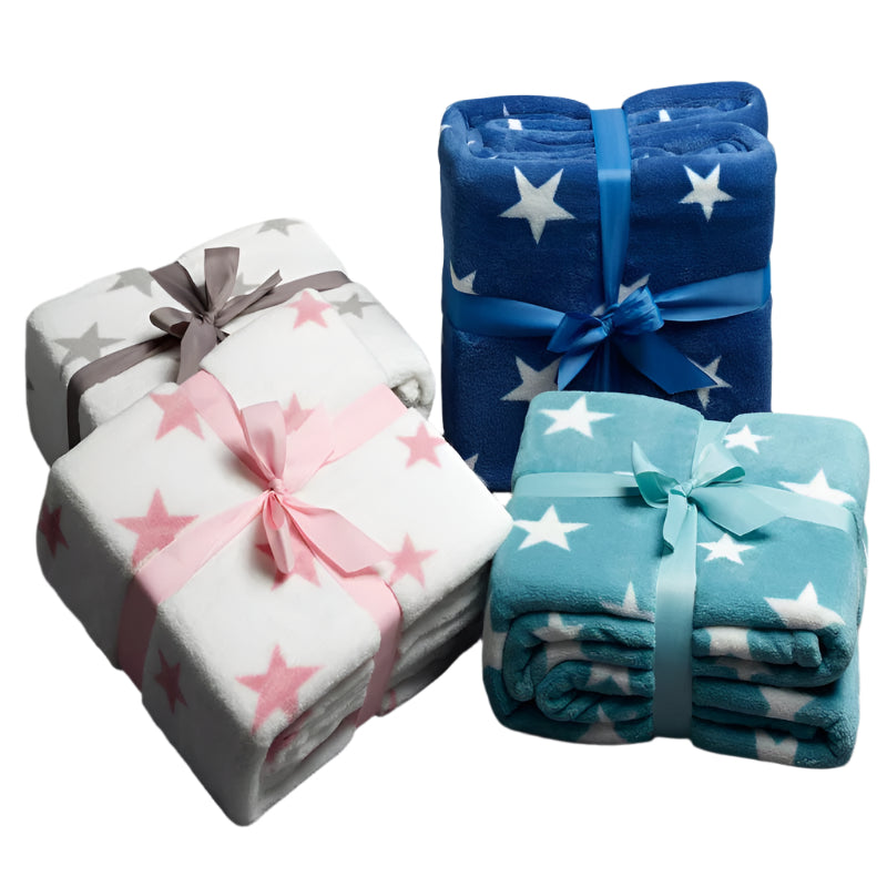 Stars Fleece Throw Rug Blanket - Four Colours