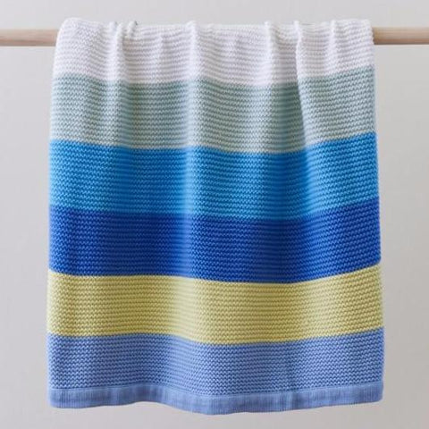 Funky Stripe 100 % Cotton Knit Baby Blanket Sale in Blue