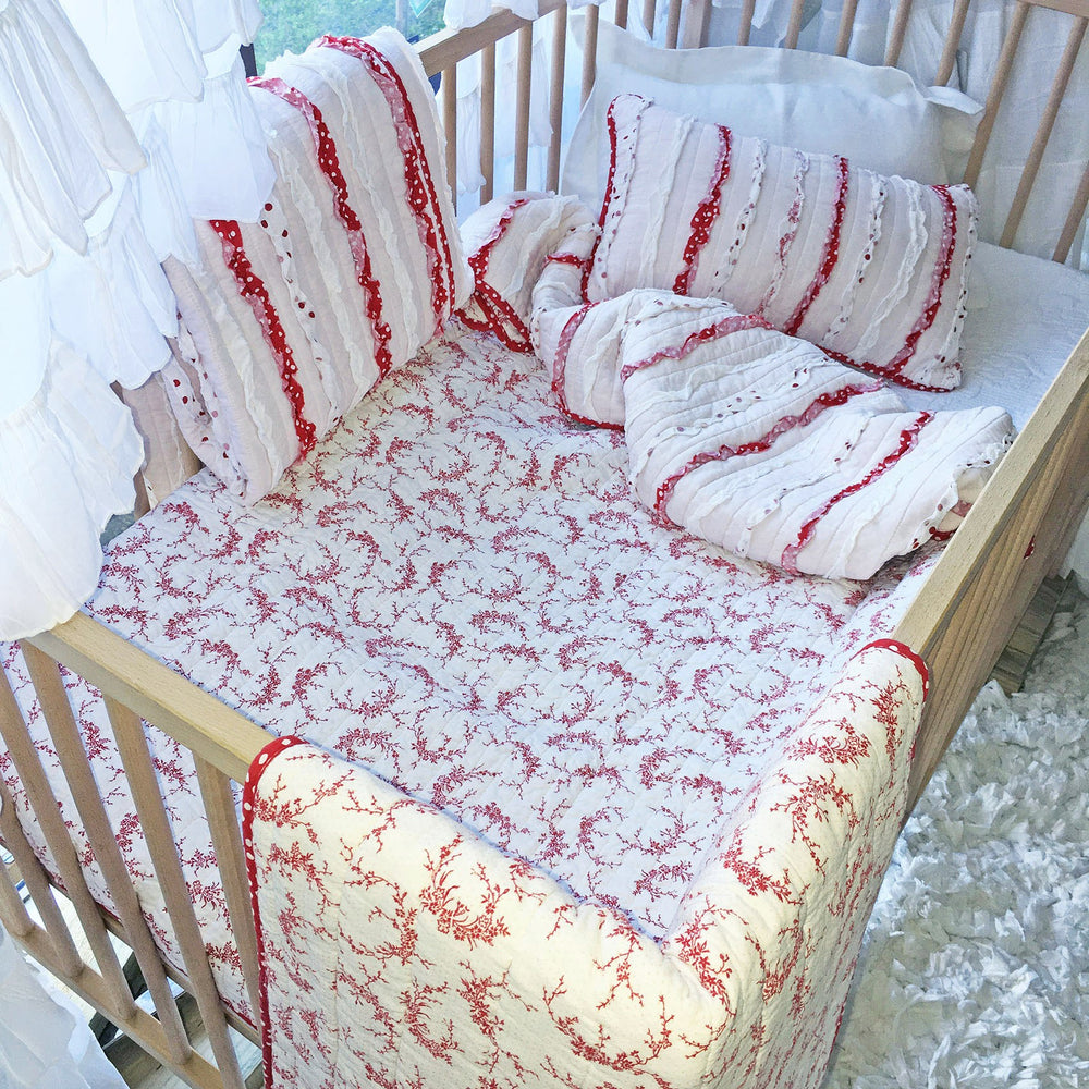Laila Shabby Chic Ruffle Cot Quilt and Decorator Cushion Set