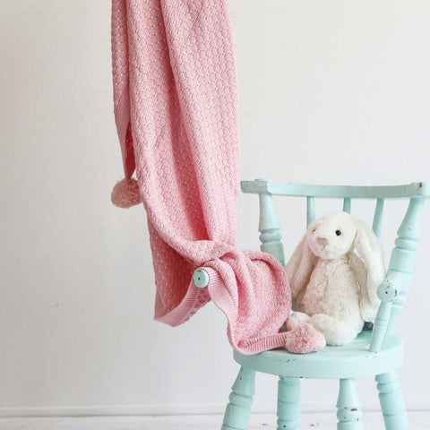 Premium Cotton Milly Pink Pom Pom Knit Baby Blanket Wrap