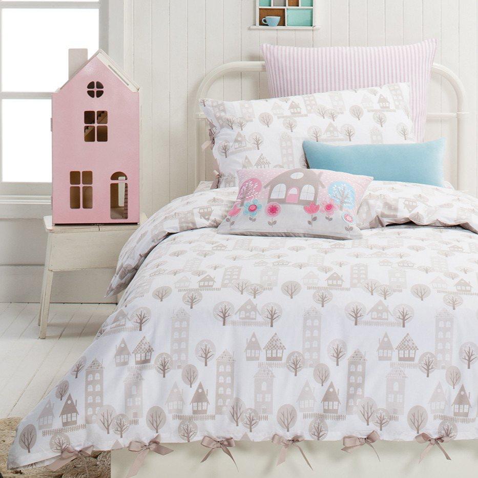 Priya Cotton Girls Quilt Cover Set with Ribbon Bow Tie