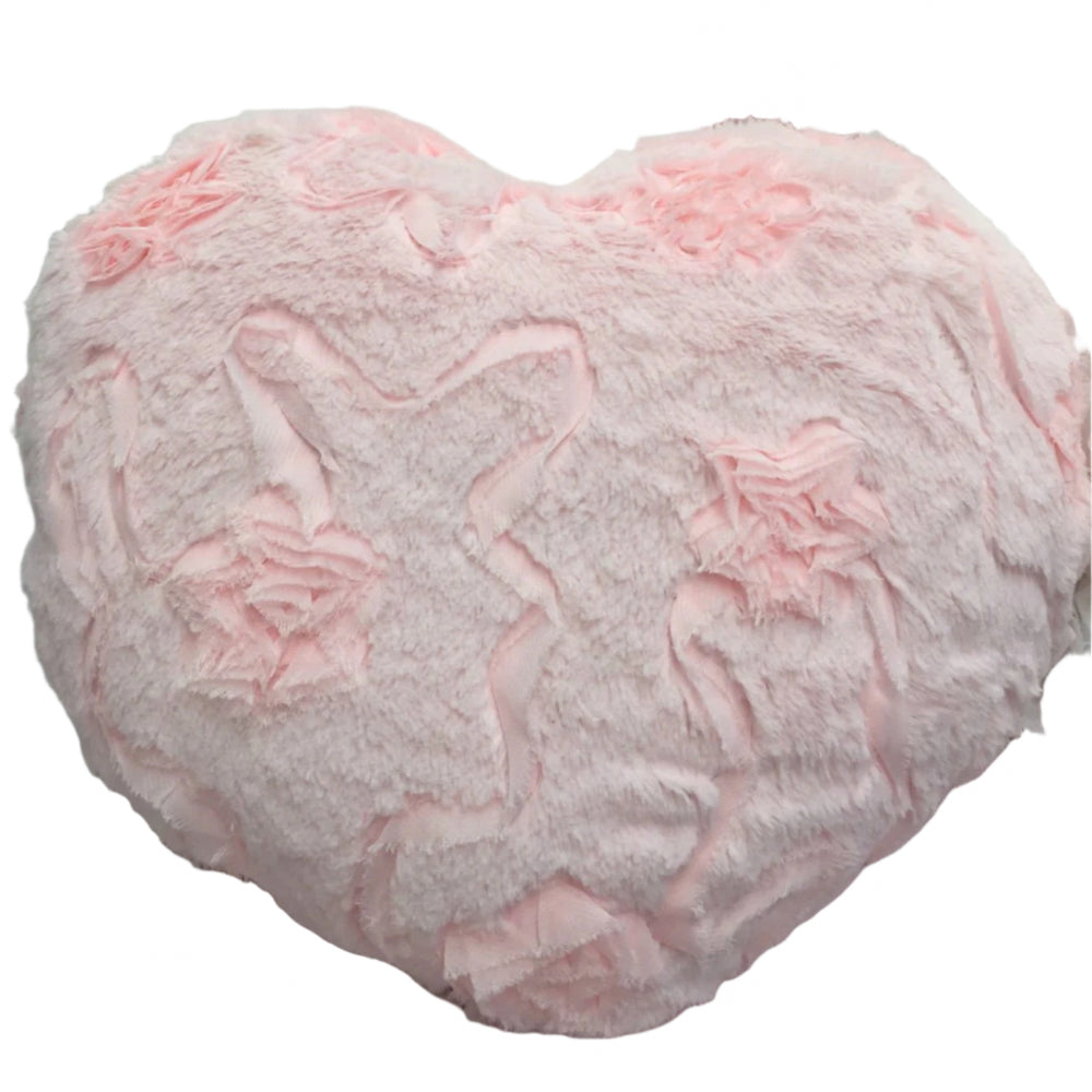 Pink Soft Plush Ribbon Heart Decorator Cushion