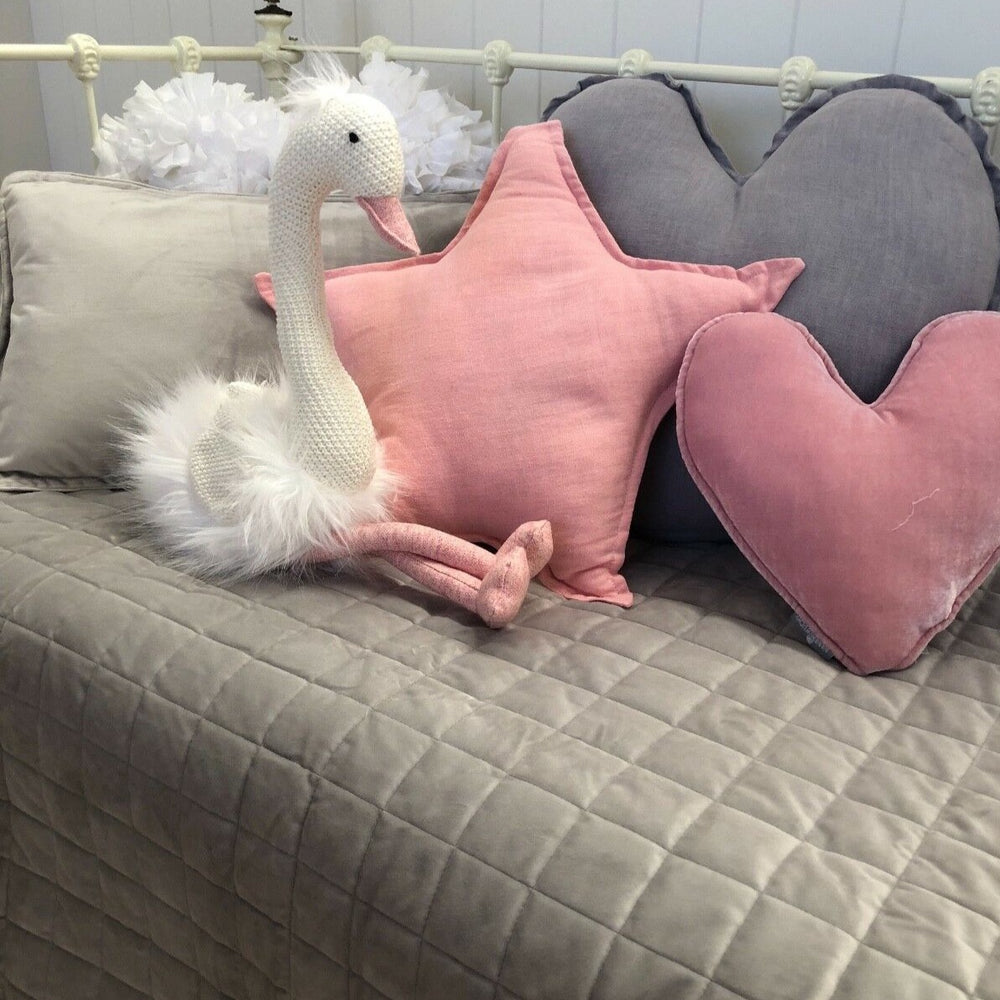 Silver Grey Quilted Velvet Nursery Cot Quilt &  Rectangle Cushion