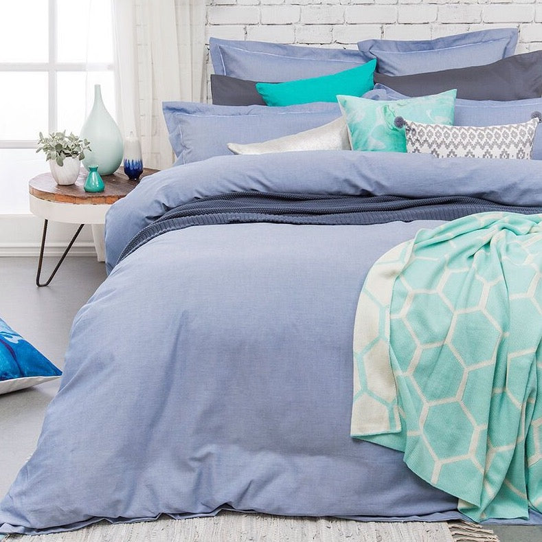 Bambury Charleston Yarn Dye Chambray Blue Cotton Quilt Cover Set