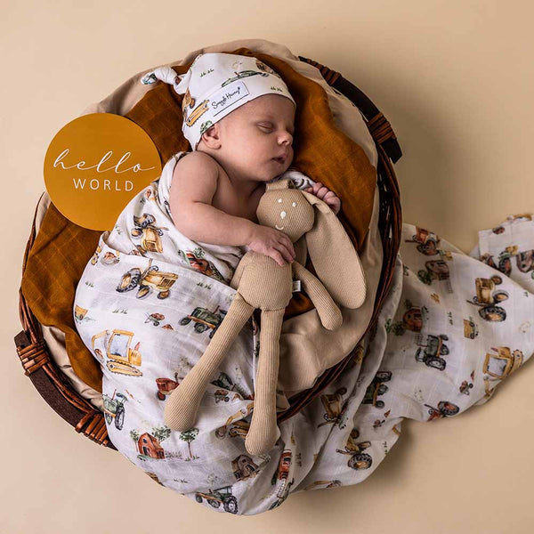 Diggers & Tractors Organic Cotton Snuggle Hunny Muslin Baby Wrap