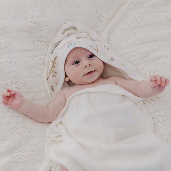Vintage Transport Baby Hooded Bath Towel