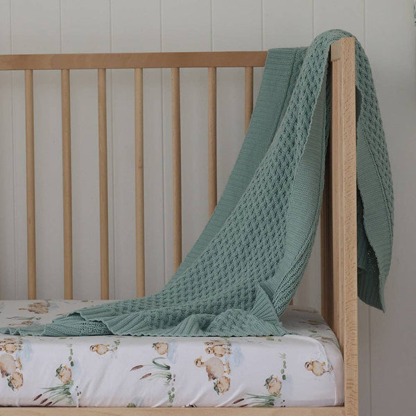 Snuggle Hunny Sage Diamond Knit Organic Baby Blanket