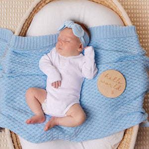Baby Blue Diamond Knit Organic Cotton Baby Blanket