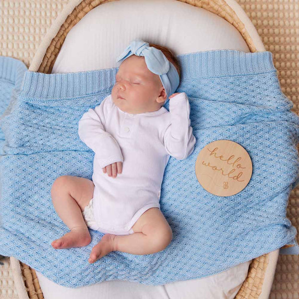 Baby Blue Diamond Knit Organic Cotton Baby Blanket