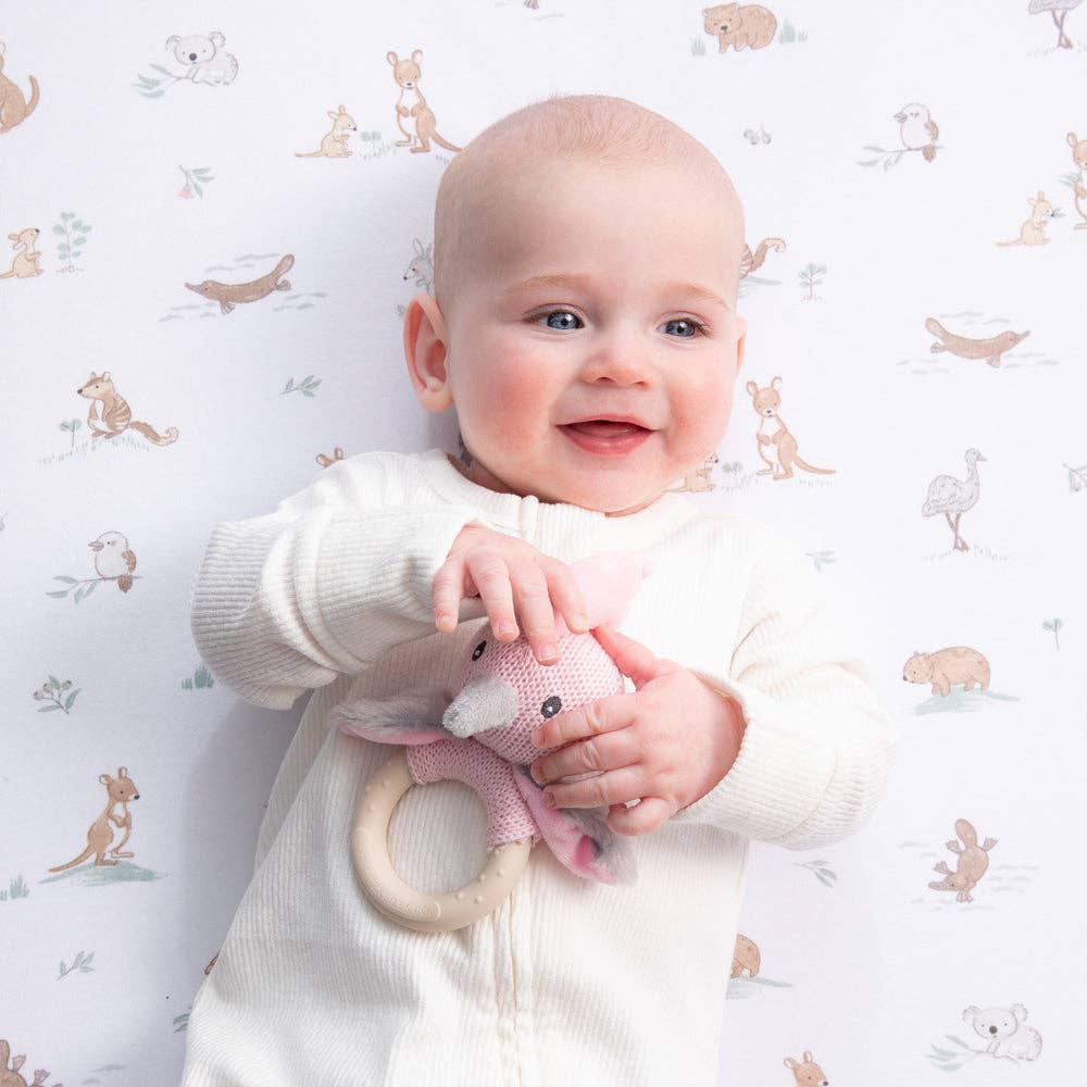 Baby Ring Rattle - Cotton Knit Galah Toy