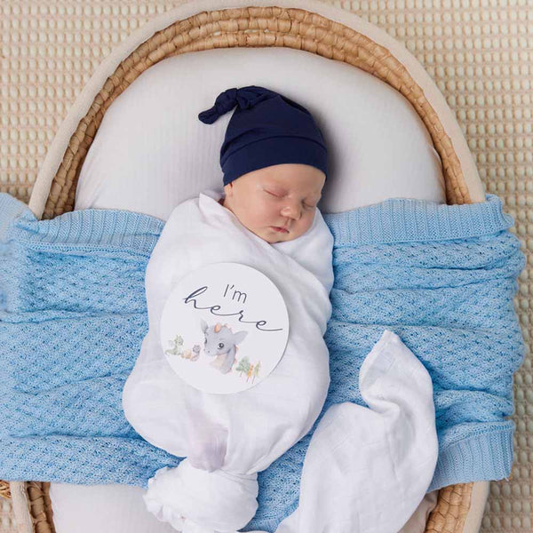 Baby Blue Diamond Knit Organic Cotton Baby Blanket