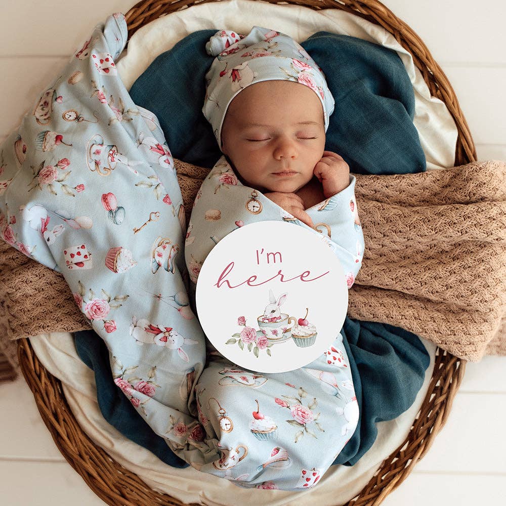 Tea Party & Sage Reversible Snuggle Hunny Baby Milestone Cards
