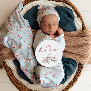 Tea Party & Sage Reversible Snuggle Hunny Baby Milestone Cards