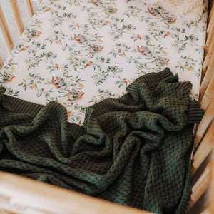 Snuggle Hunny Olive Green Diamond Knit Organic Cotton Baby Blanket
