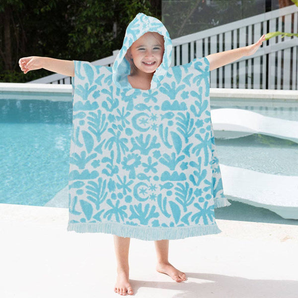 HiLo Kids Poncho Holiday Hooded Beach Towel- Sky