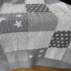 Lachlan Cotton Quilted Patchwork Hamptons Stars Throw Rug in Grey