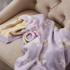 Cotton Knitted Baby Blanket - Lilac Daisy Dreams