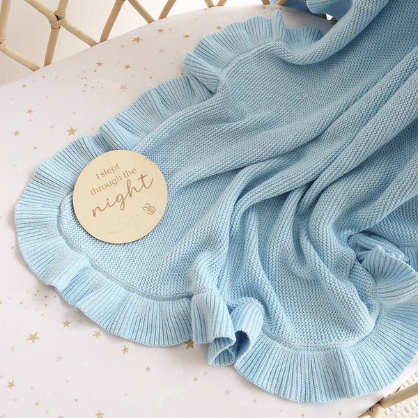 Baby Blue Ruffle Knit Organic Baby Blanket Snuggle Hunny