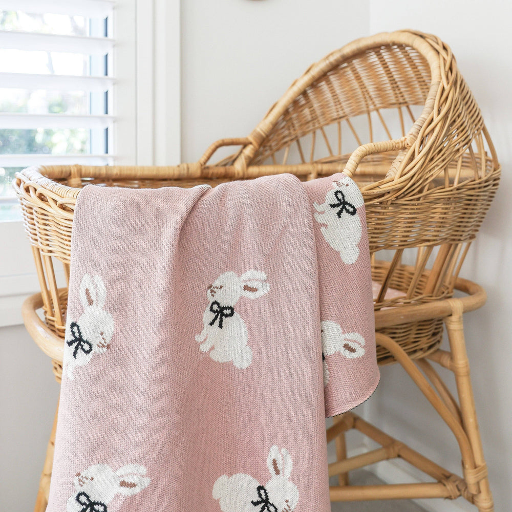 Baby Girl Alimrose Cotton Knit Bunny Blanket - Petal Pink