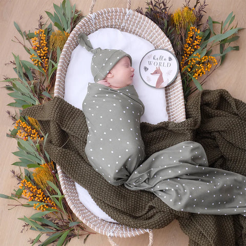 Hello World Newborn Olive Spot Baby Gift Set