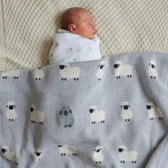 Jiggle & Giggle Little Meadows Sheep Knitted Baby Blanket-Grey
