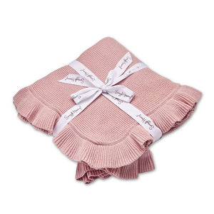 Rosa Ruffle Organic Cotton Knit Baby Blanket Snuggly Hunny