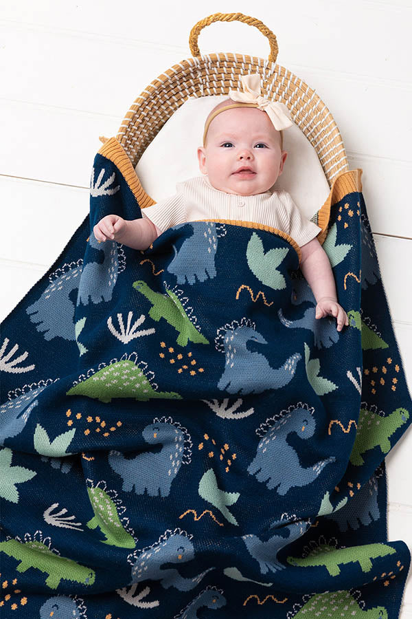 Derek Dino Dinosaur Baby Blanket Cotton Knit Gift Boxed Newborn Gift Idea