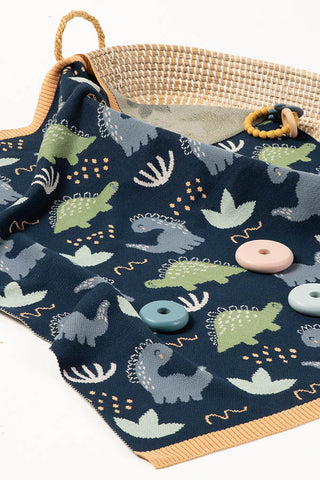 Derek Dino Dinosaur Baby Blanket Cotton Knit Gift Boxed Newborn Gift Idea
