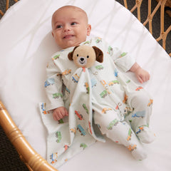 Jiggle & Giggle Trucking Along Babies Romper Suit and Puppy Comforter Gift Set