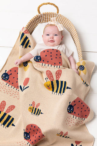 Ladybug & Bee Baby Blanket & Bonus Emma Heart Shaped Rattle