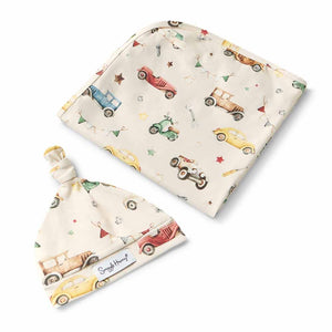 Snuggle Hunny Vintage Cars Organic Jersey Baby Wrap & Beanie Gift Set