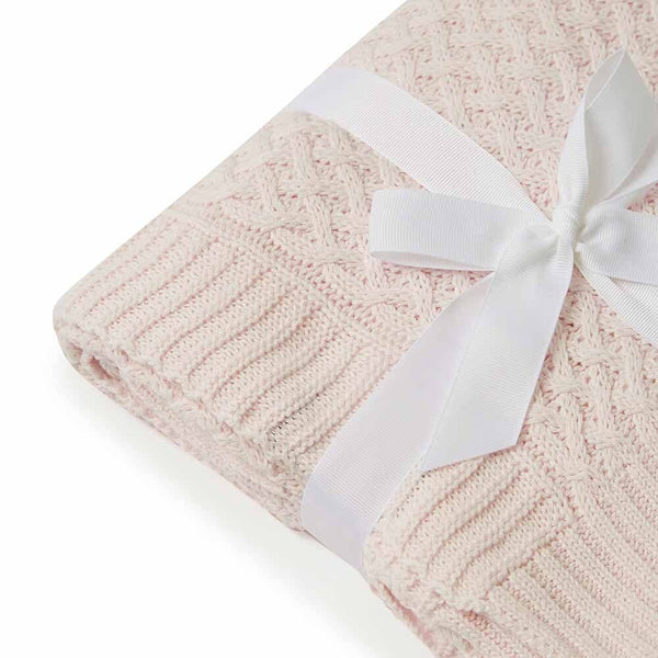 Blush Pink Diamond Knit Organic Cotton Baby Blanket Snuggle Hunny