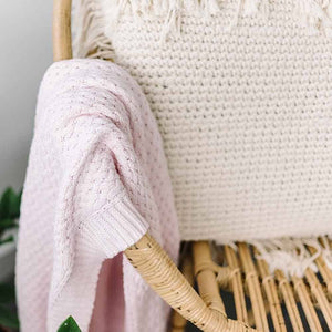 Blush Pink Diamond Knit Organic Cotton Baby Blanket Snuggle Hunny