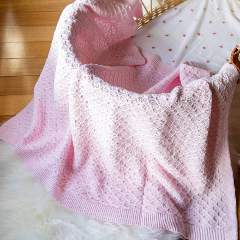 Lace Knit Cotton Bassinet Baby Blanket - Pink