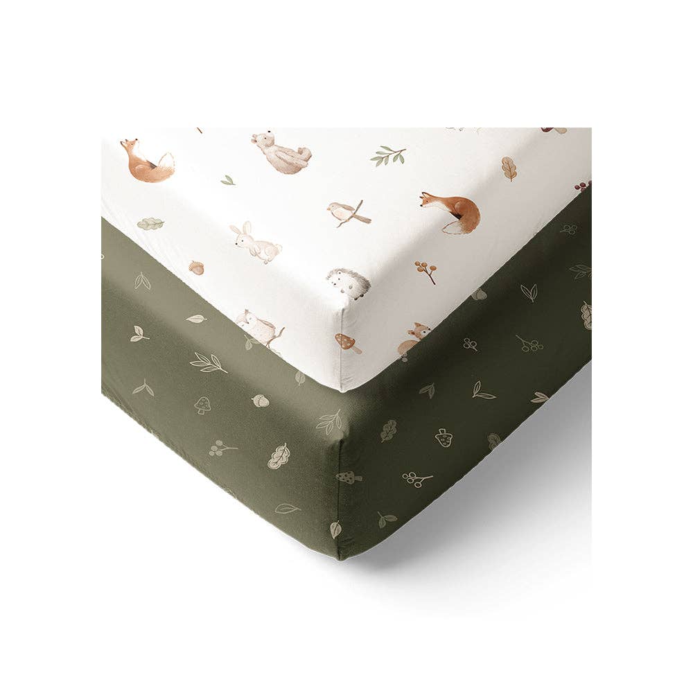 2 Pack Organic Cot Fitted Sheet - Living Textiles Fox & Friends