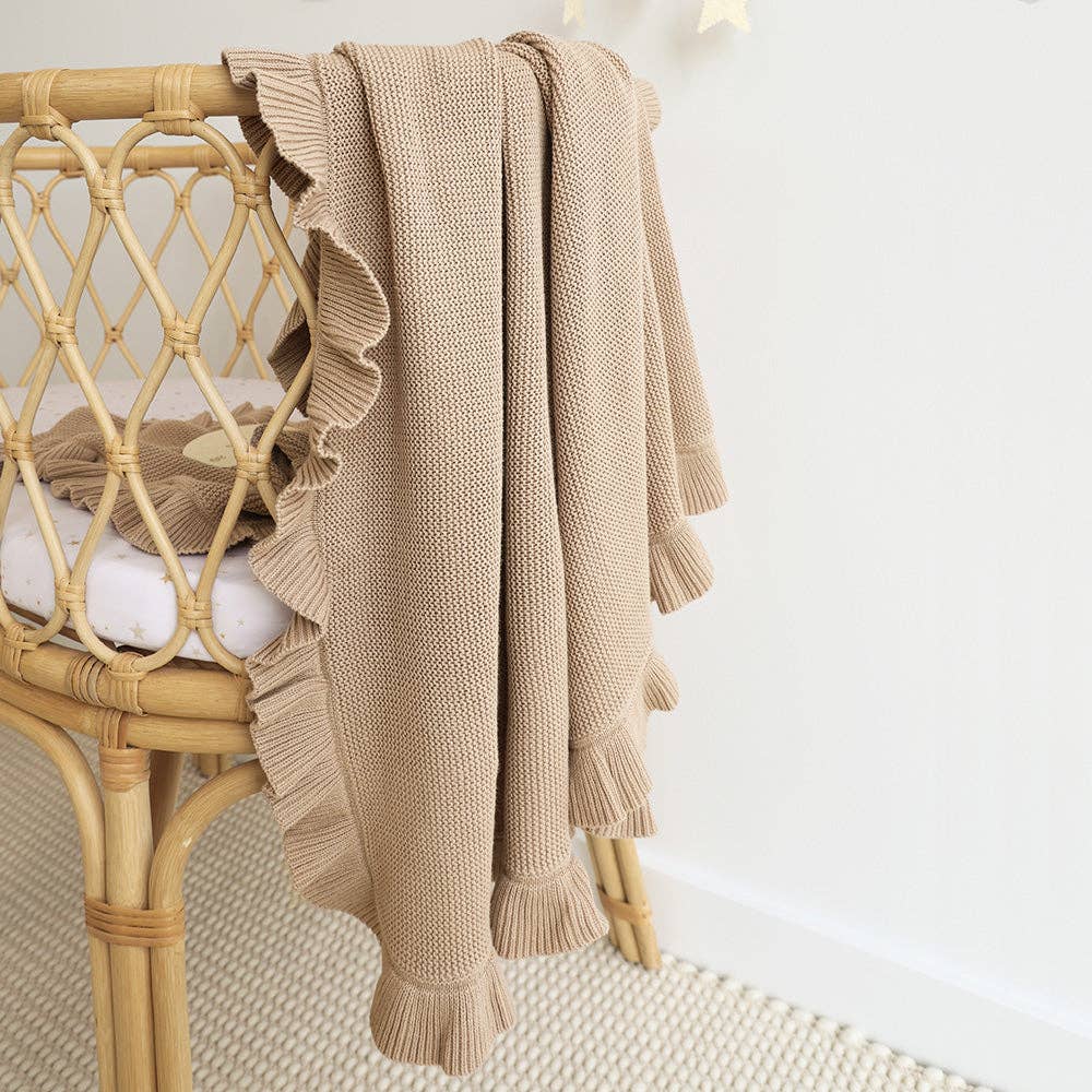Snuggle Hunny Hazelnut Ruffle Knit Organic Cotton Baby Blanket