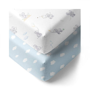 2 Pack Organic Cot Fitted Sheet - Elephant Playtime