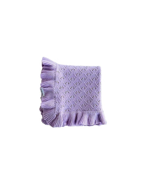 Mila Pointelle Frill Cotton Knit Baby Blanket Blanket | Aster Mauve