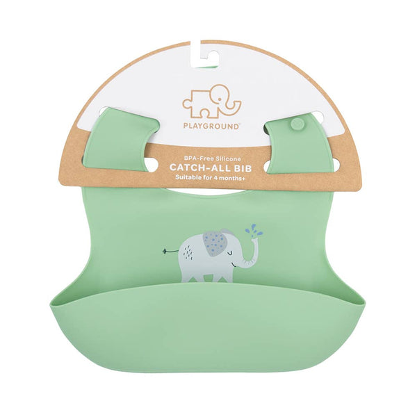 Silicone Baby Bib - Elephant/Sage