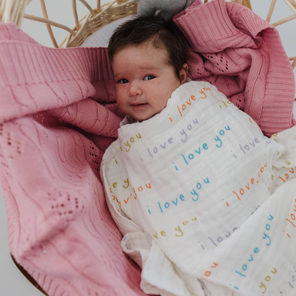 I Love You 100 % cotton Muslin Baby Swaddle Wrap