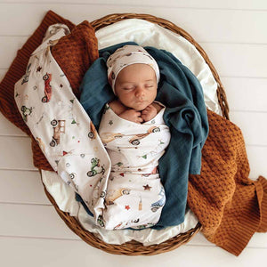 Snuggle Hunny Vintage Cars Organic Jersey Baby Wrap & Beanie Gift Set