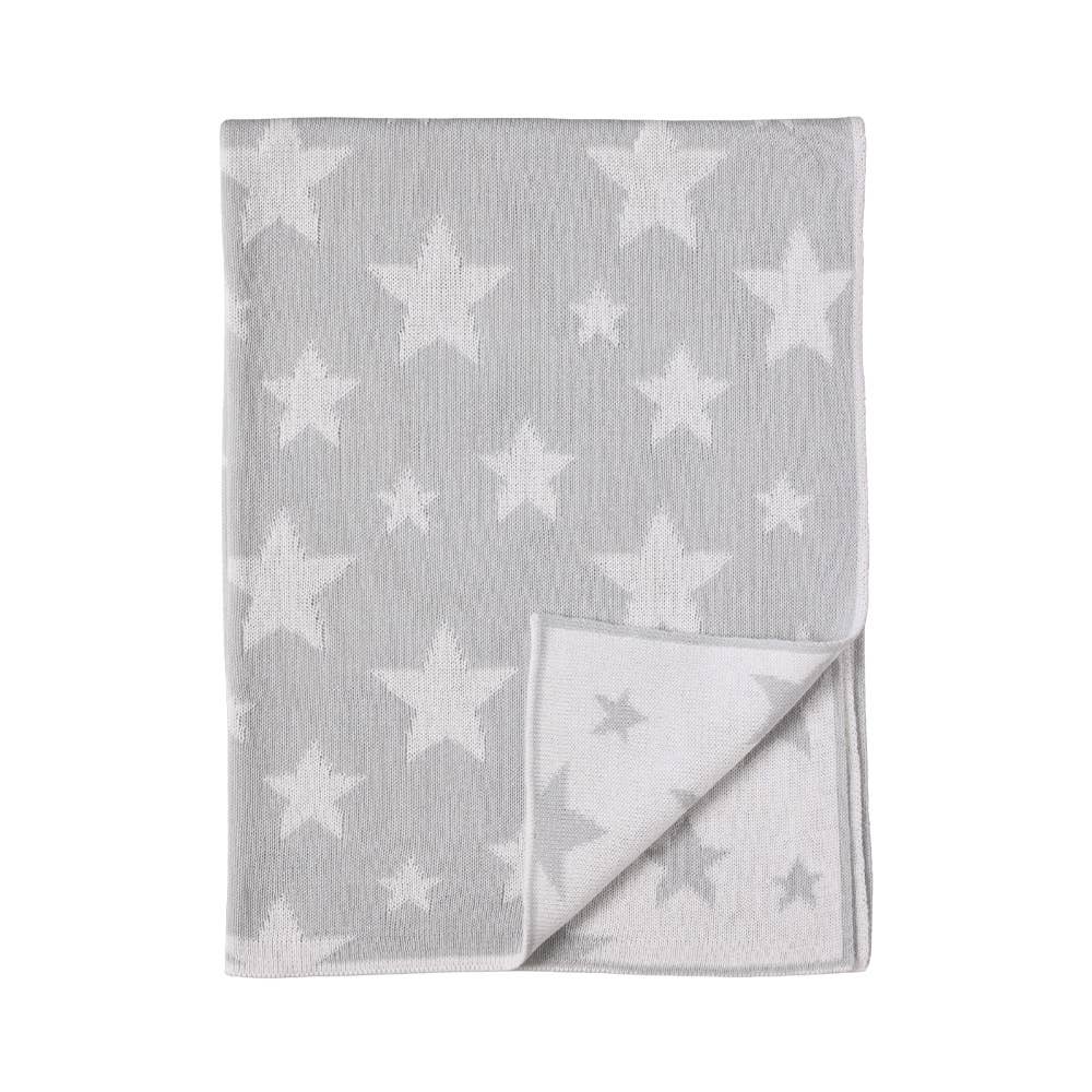 Baby Cotton Knitted Blanket - Reversible Grey Stars
