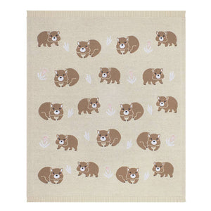 Australiana Cotton Knit Baby Blanket - Wombat / Natural Pram Crib Blanket