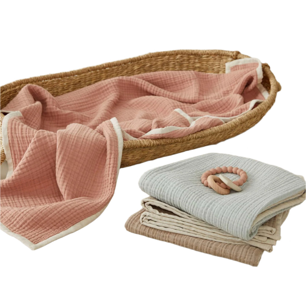 Luna 4 Layers Muslin Cotton Baby Blanket- three great colour combinations.
