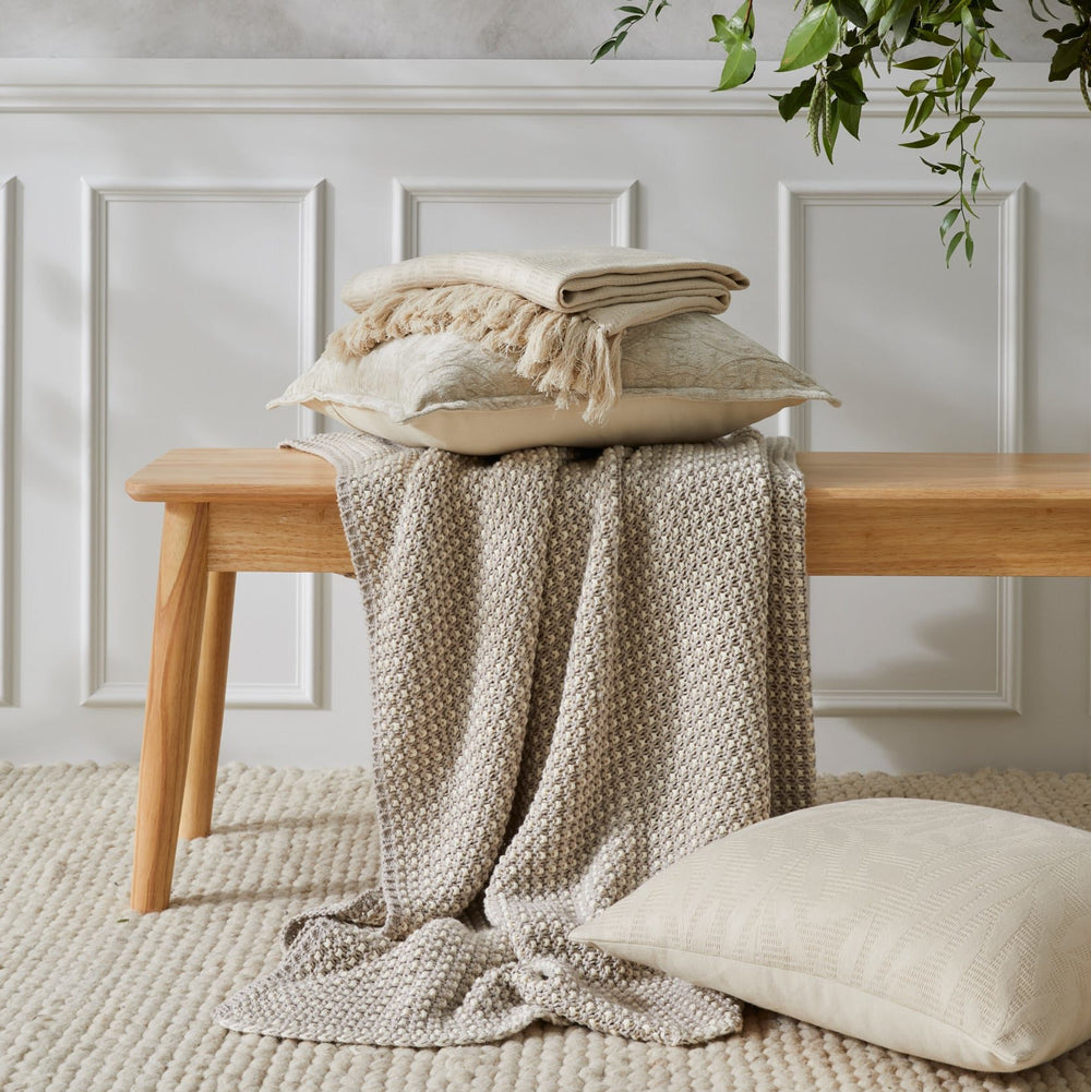 Baxter Taupe & Cream Cotton Knit Throw R ug