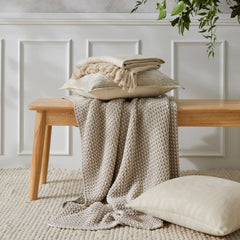 Baxter Taupe & Cream Cotton Knit Throw R ug